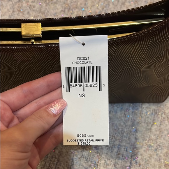 BCBG Brown Clutch y2k  with Gold Handle and Crescent Shape - Picture 2 of 3